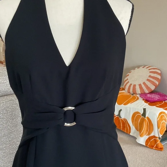 Donna Morgan Black Backless Halter Dress AND a Calvin Klein Coat - Picture 3 of 15